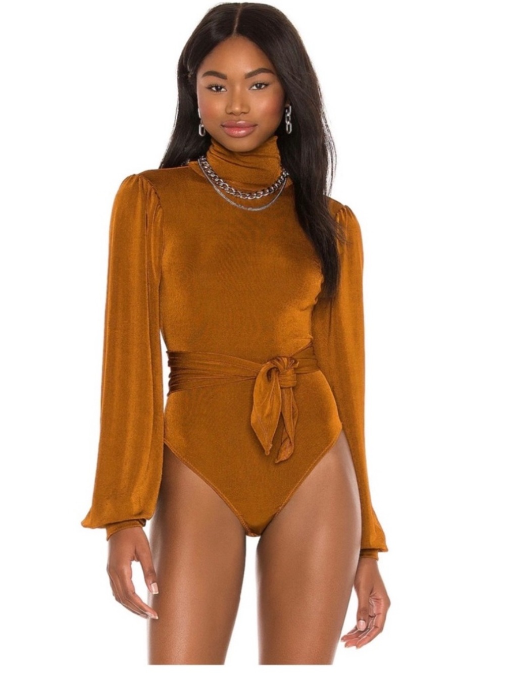 Free People x Revolve Bring it Back Bodysuit Medium in Amber Gold